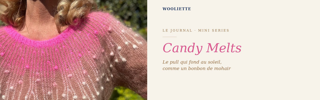 Pull Candy Melts tricoté en mohair et soie Wooliette, dégradé rose et brun caramel