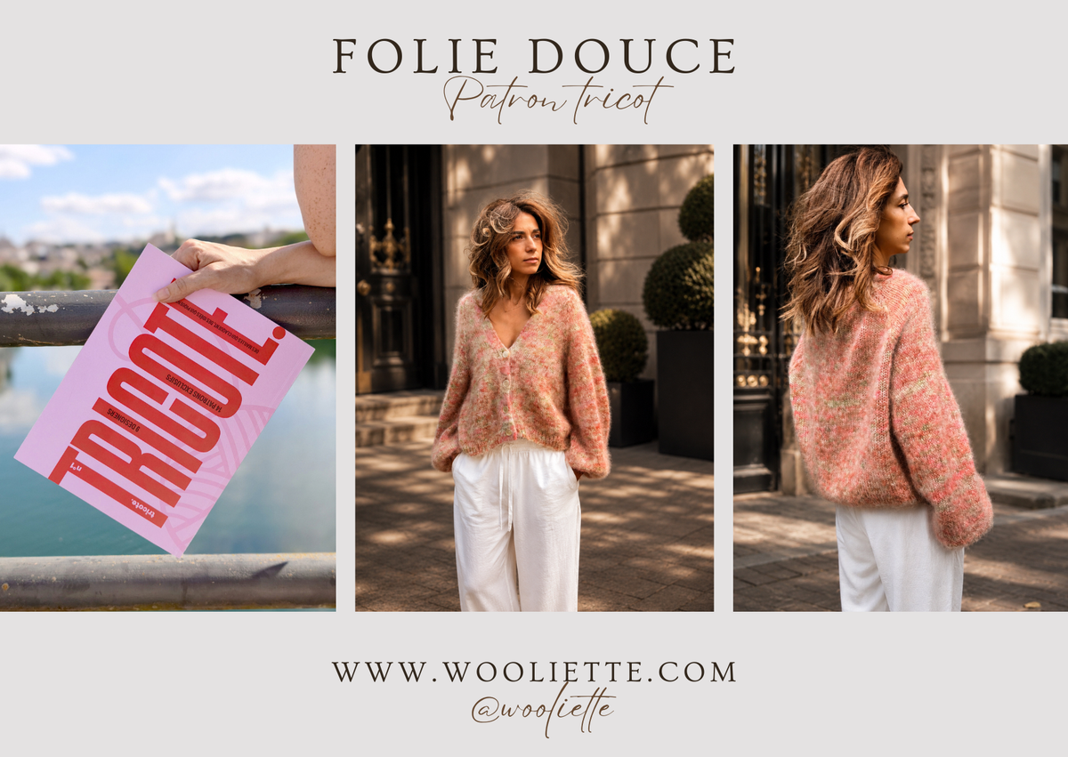 Cardigan Folie Douce tricoté en mohair coloris Spring Bouquet – magazine Tricote n°1 Wooliette