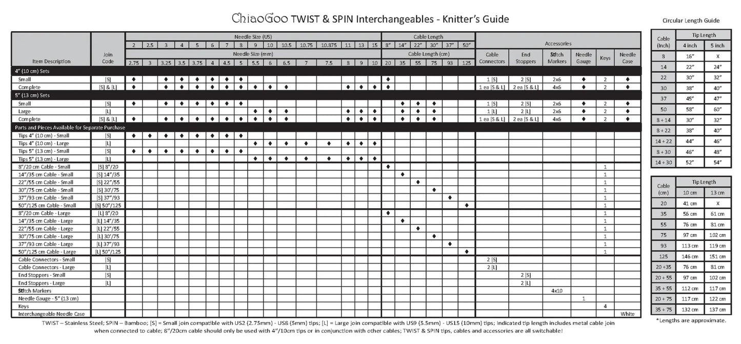 ChiaoGoo SPIN set complet d'aiguilles circulaires interchangeables en bambou 13 cm