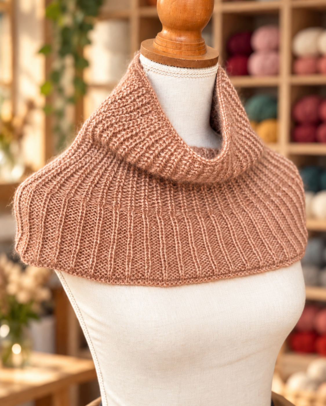 Tour de cou cowl Myrtille tricoté main laine artisanale Wooliette
