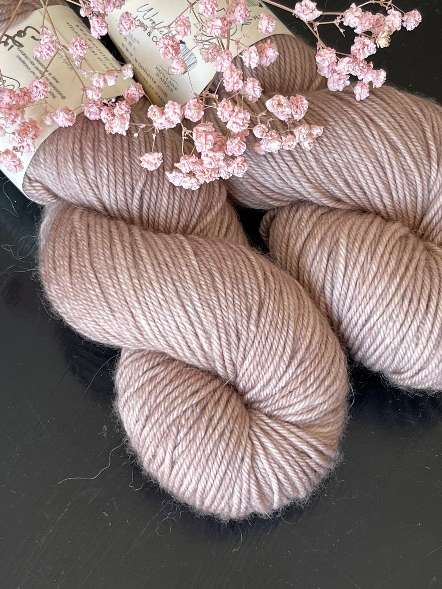 Écheveau laine mérinos cachemire nylon DK Café Latté 100g 212m beige lin crémeux Wooliette