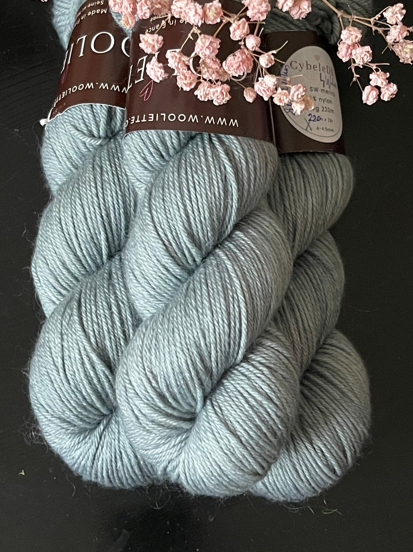 Écheveau laine mérinos nylon DK Eucalyptus 100g 220m vert-gris sauge Wooliette