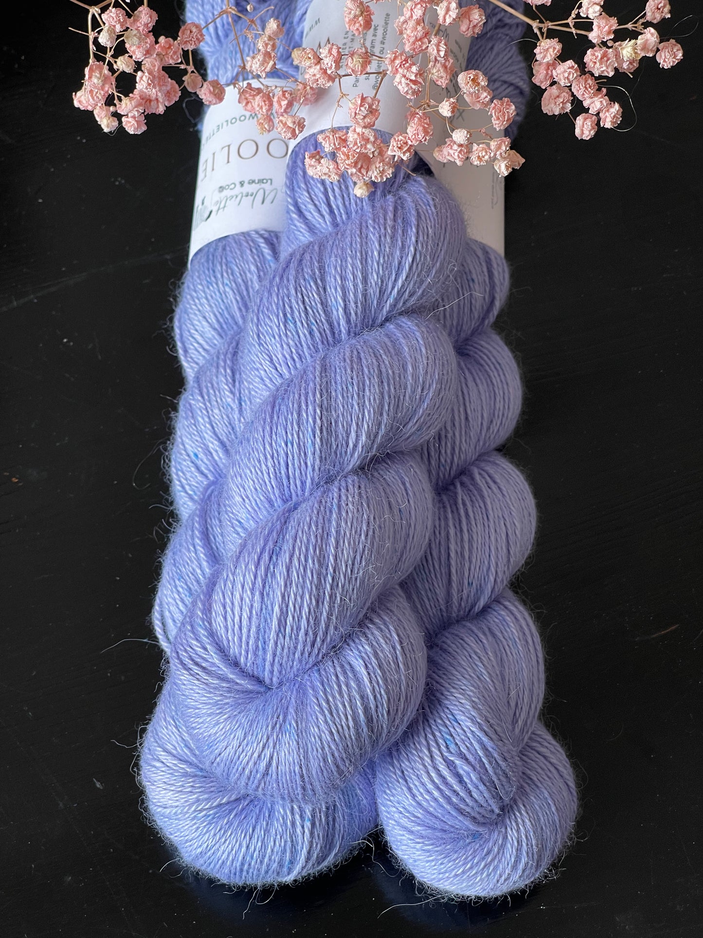 Écheveau laine alpaga soie cachemire fingering Hortensia 100g 400m bleu lavande pervenche Wooliette