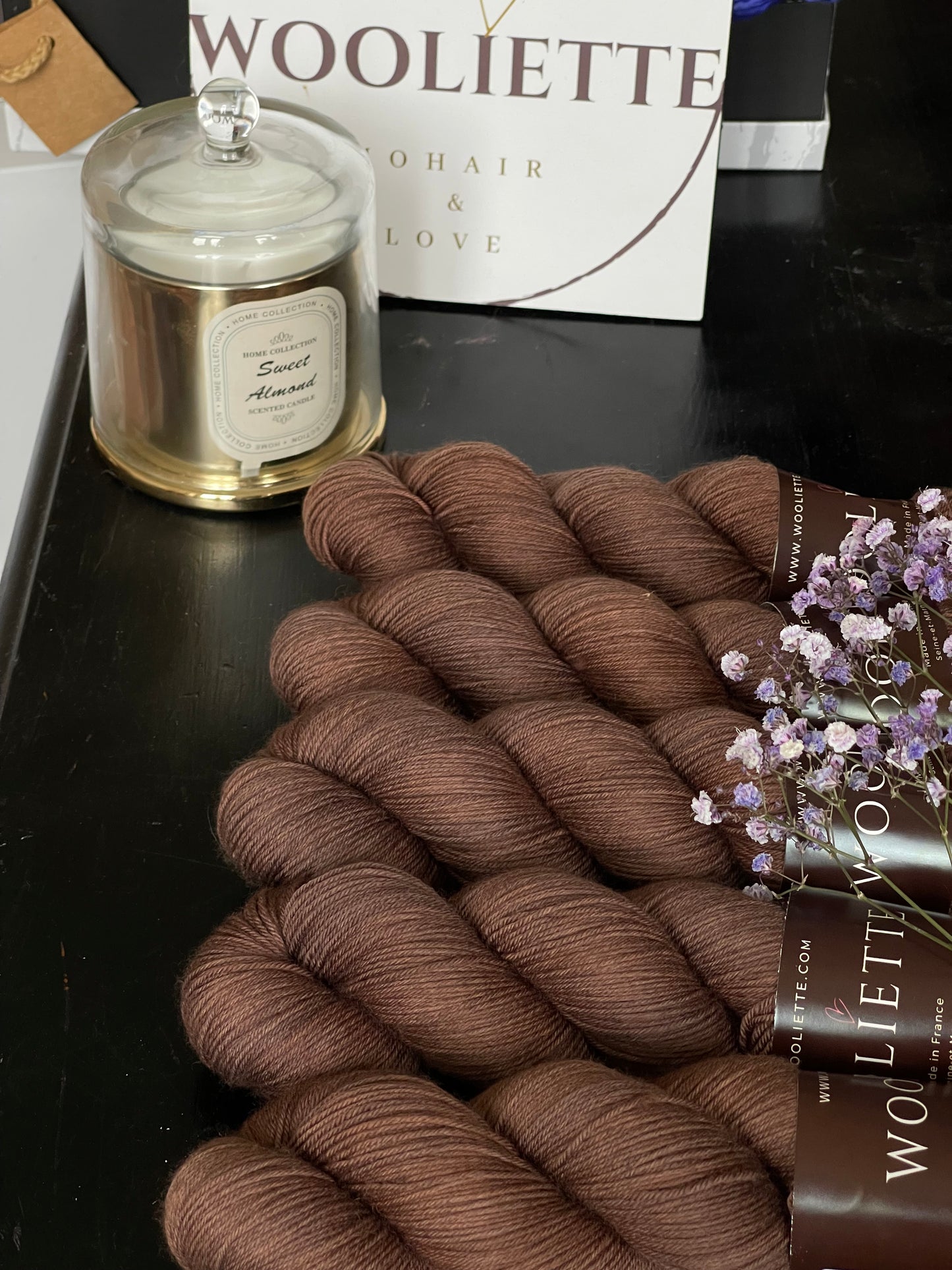 Écheveau laine mérinos nylon fingering La Dame de Fer 100g 400m brun cacao Wooliette