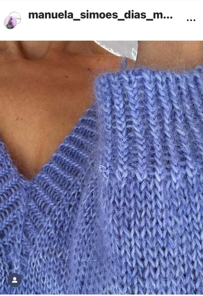 Détail texture laine Bellezza mérinos kid mohair coloris bleu lavande Hortensia Wooliette