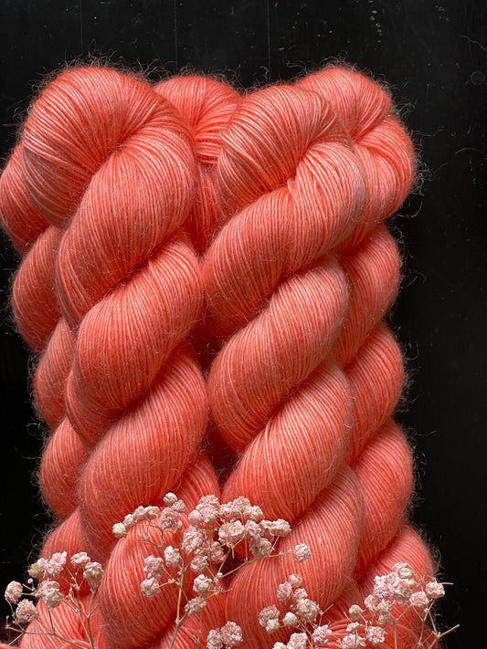 Laine Bellezza Romantica mérinos kid mohair Lilou corail orangé teinte main Wooliette