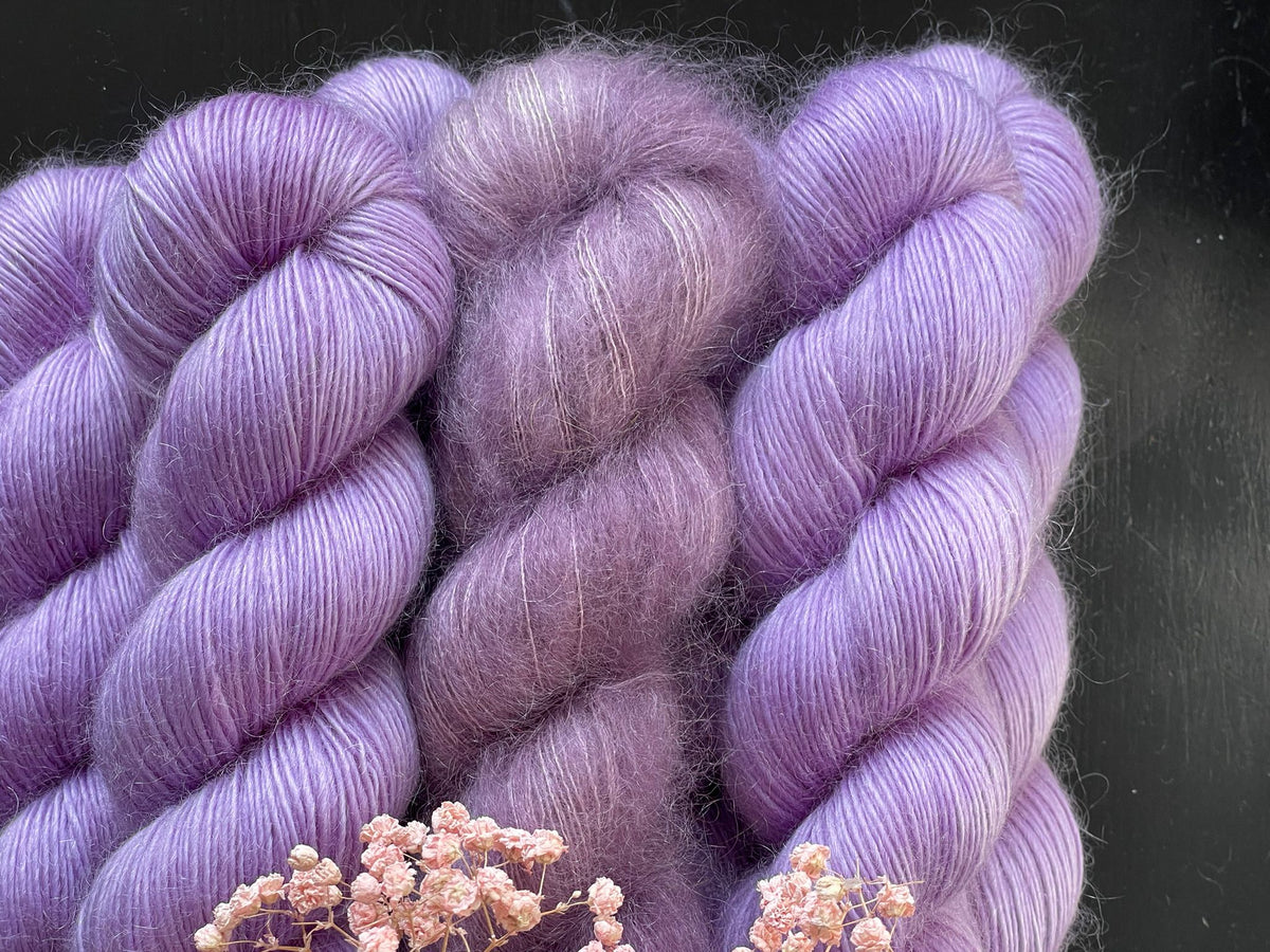 Écheveau laine single mérinos mohair fingering Lison 100g 400m lilas rosé doux Wooliette