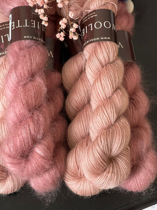 Laine Bellezza Fingering mérinos kid mohair Love Is rose fané teinte main Wooliette