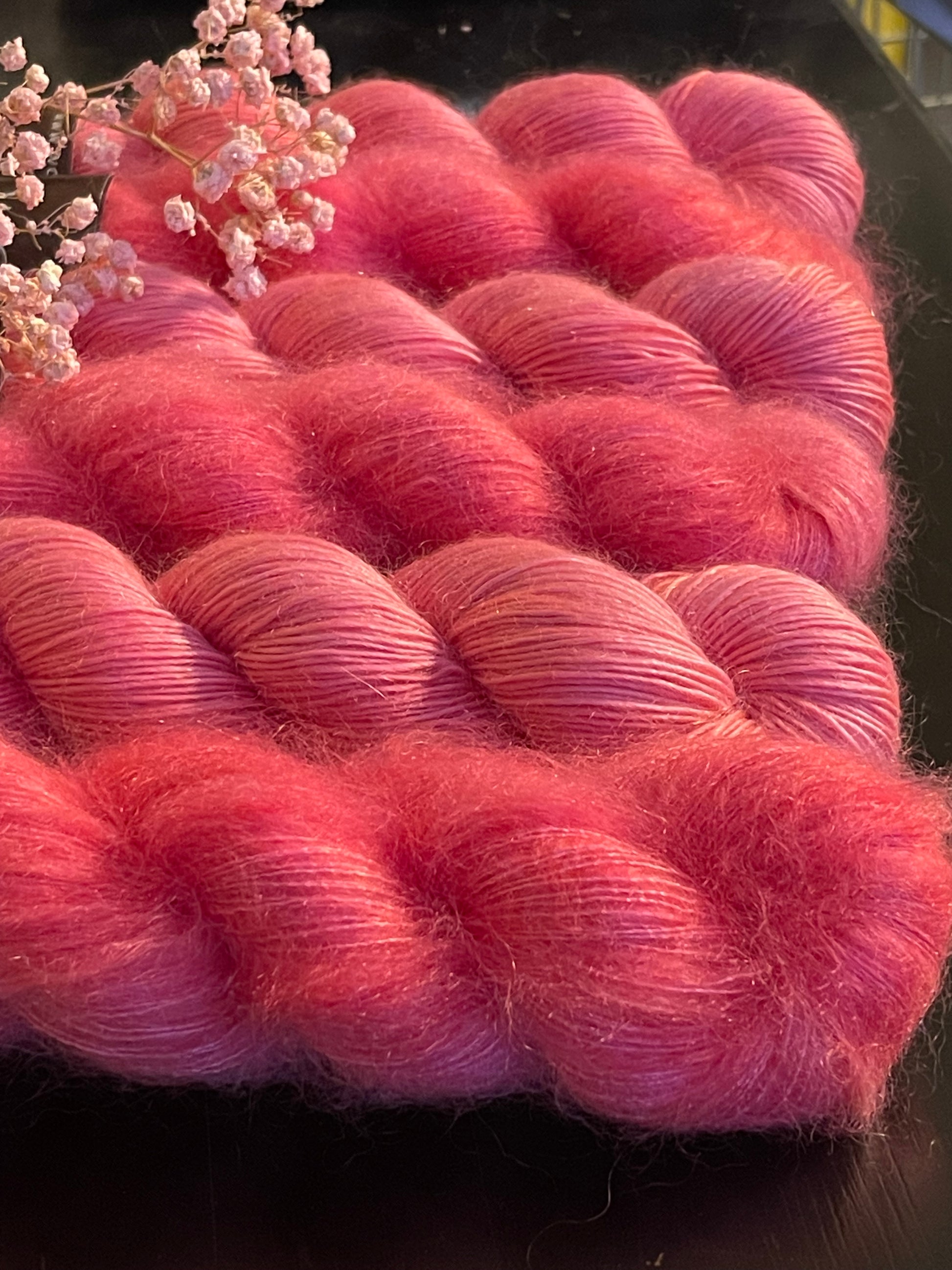 Laine Bellezza Fingering mérinos kid mohair Sweetie rose pivoine teinte main Wooliette