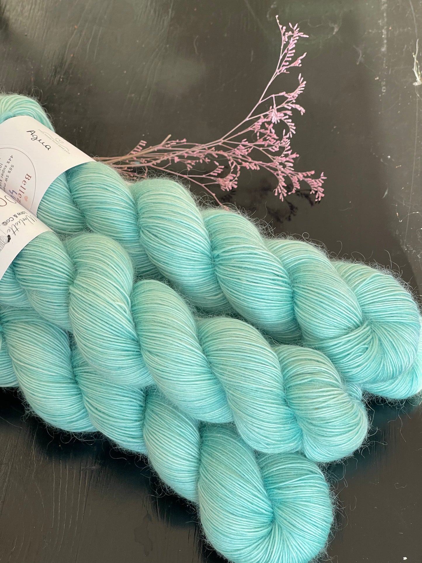 Écheveau laine single mérinos mohair fingering Lagon 100g 400m vert d'eau aigue-marine Wooliette