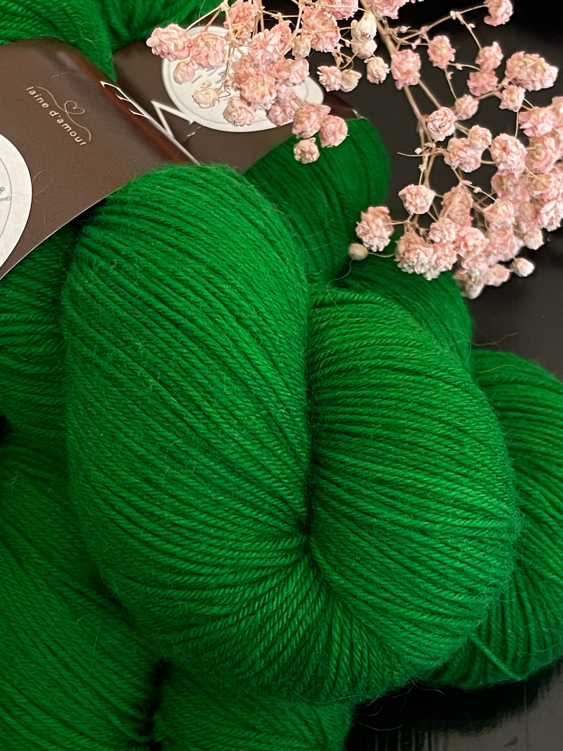 Écheveau laine mérinos nylon fingering Verde 100g 400m vert vif prairie Wooliette