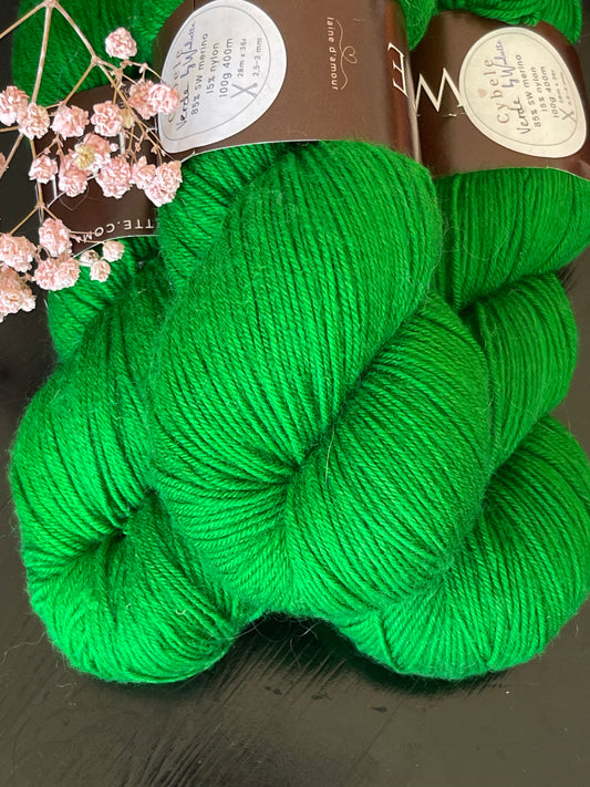 Laine Cybele Fingering mérinos nylon Verde vert vif teinte main Wooliette