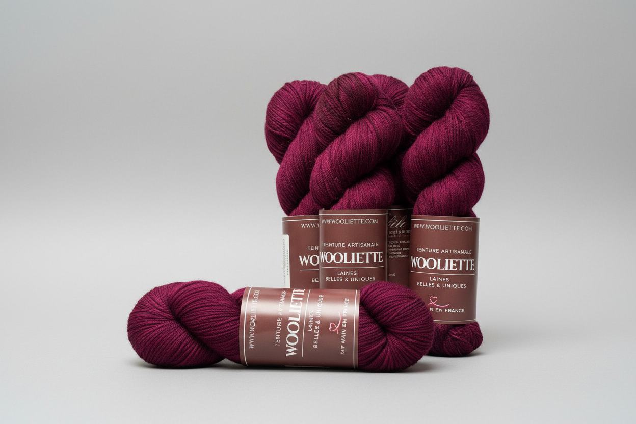 Laine fingering merinos prune cabernet teinte à la main Wooliette