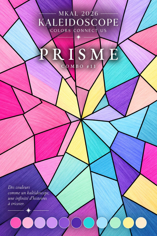 Kit MKAL 2026 Kaleidoscope Prisme combo 11 huit écheveaux laine fingering teinte main Wooliette