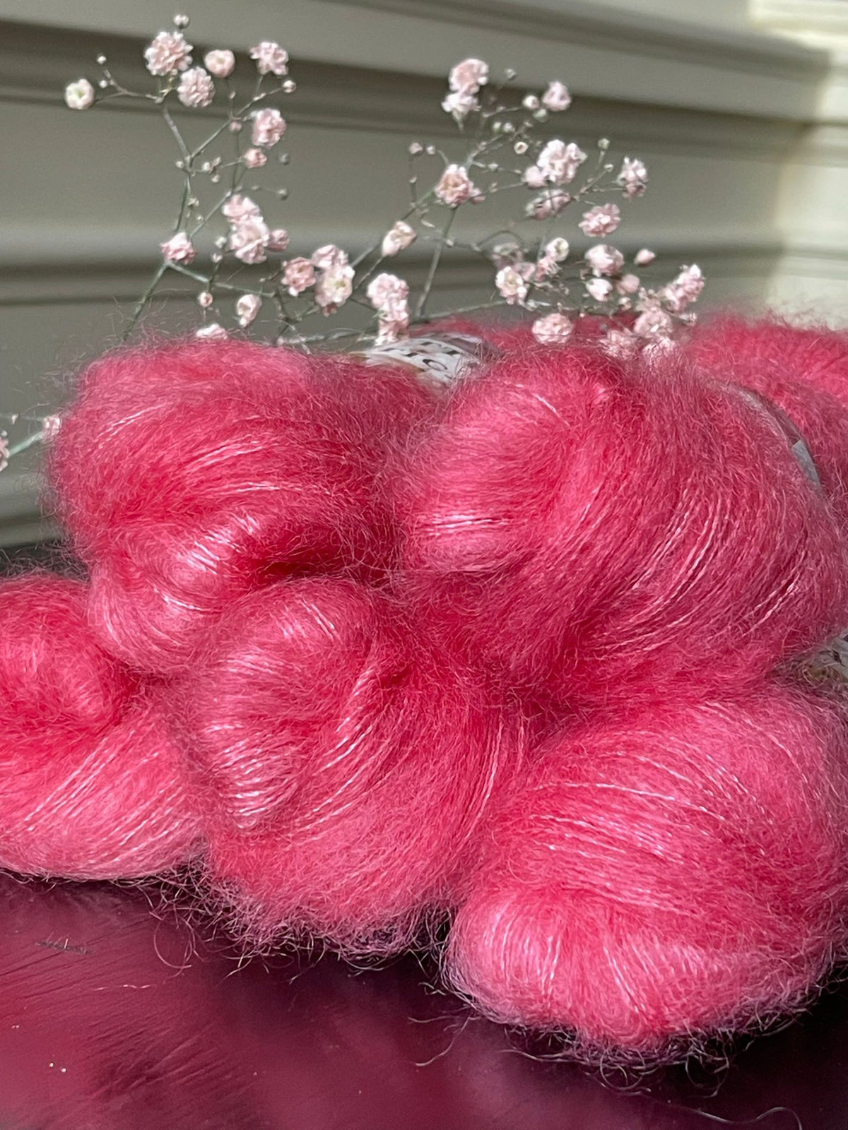 Écheveaux laine mohair soie Doucette Romantica Dolce Vita 50g 420m rose framboise vif Wooliette