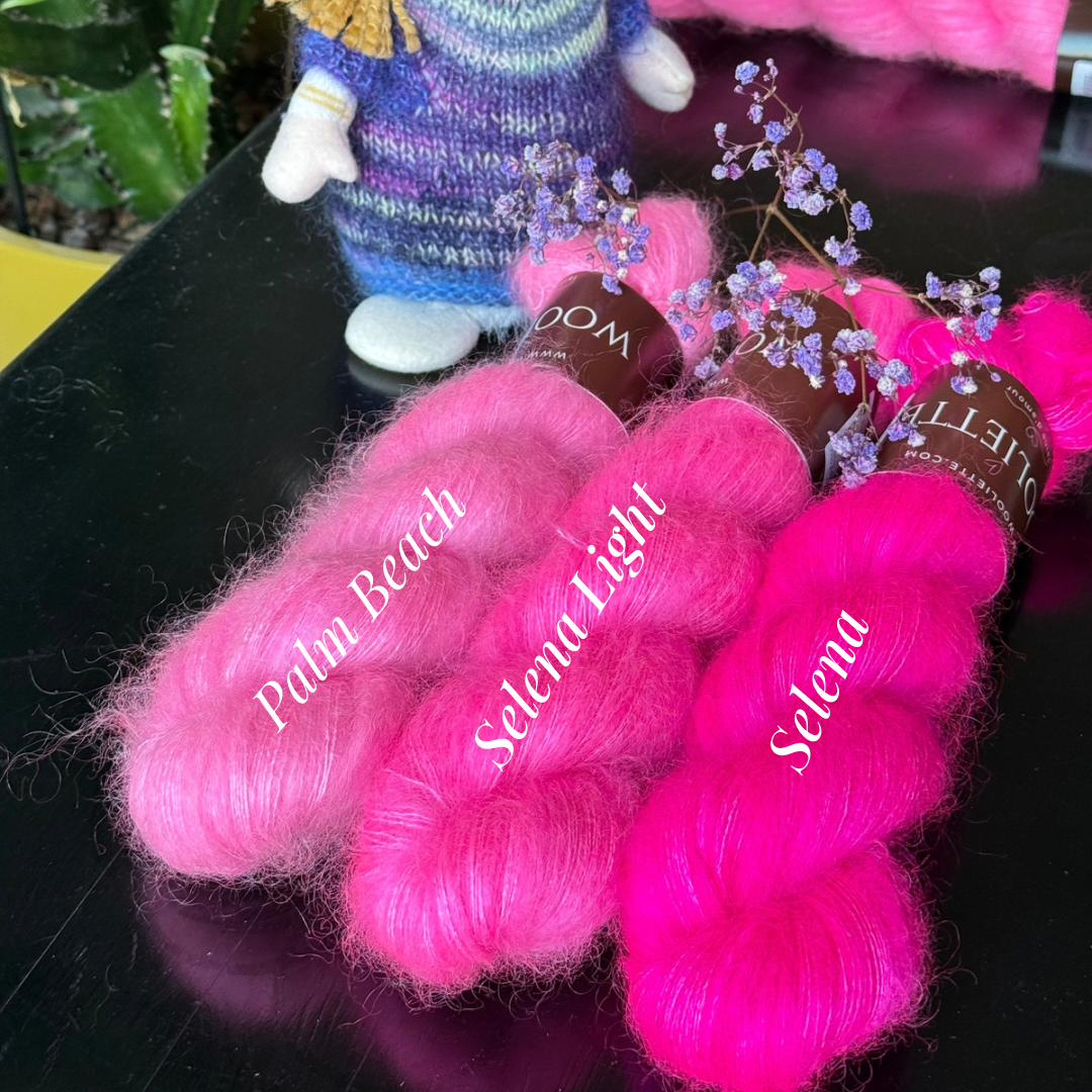 Détail texture Doucette kid mohair soie halo vaporeux coloris rose vif Palm Beach Wooliette