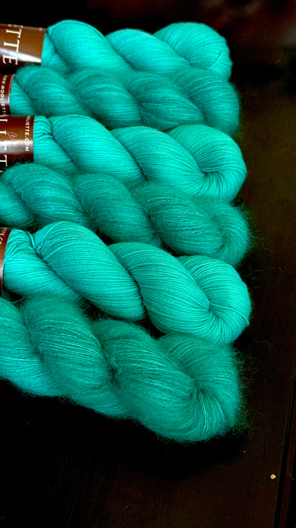 Écheveaux laine mohair soie Doucette Azzura 50g 420m turquoise émeraude Wooliette