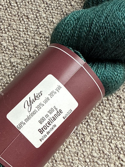 Écheveau laine dentelle mérinos yak soie Brocéliande 100g 800m bleu canard sarcelle Wooliette