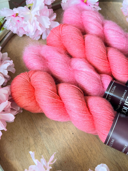 Combo Quartet lace & fingering Pink Flowers Bloom + patron gratuit