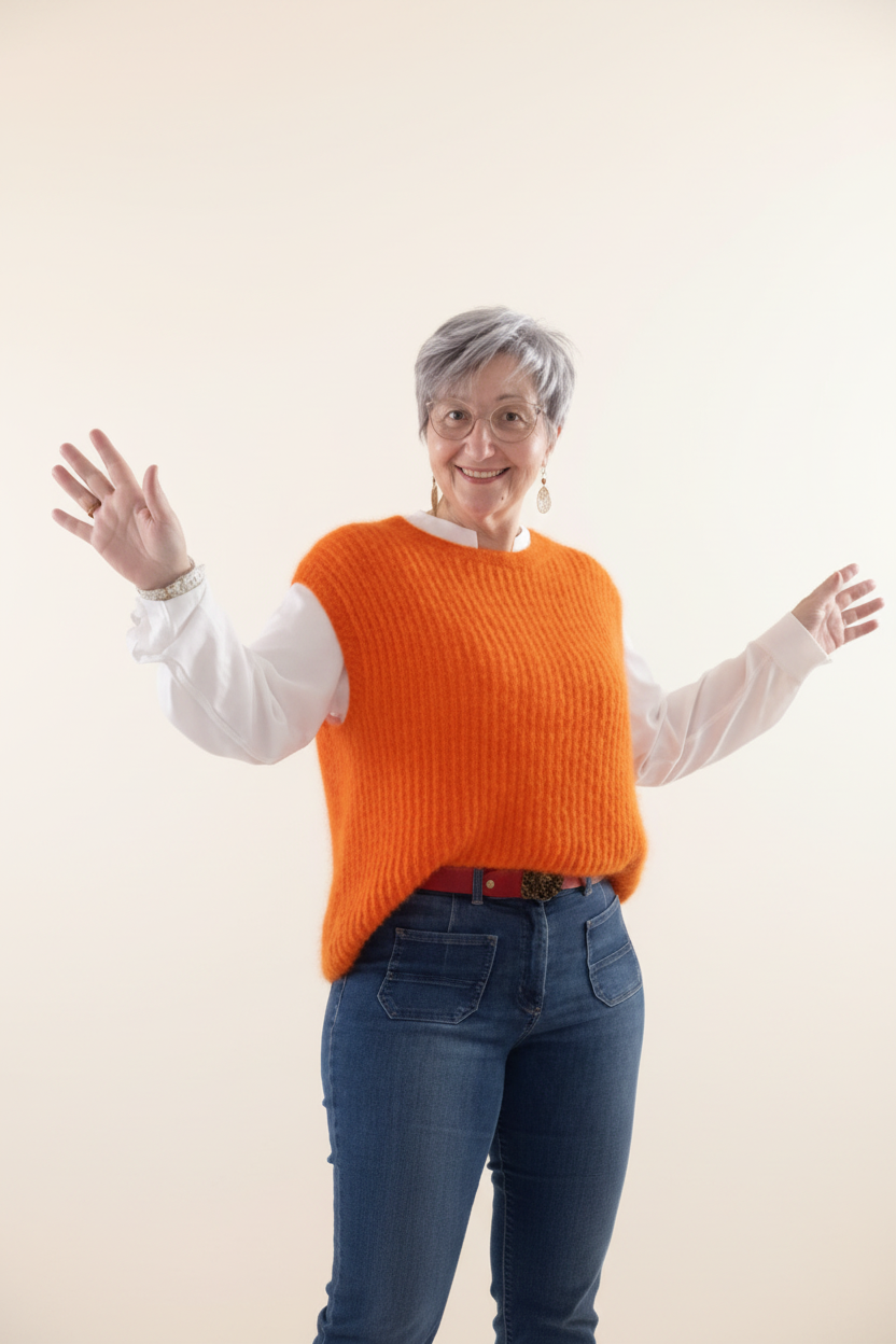 Pull orange – fond neutre