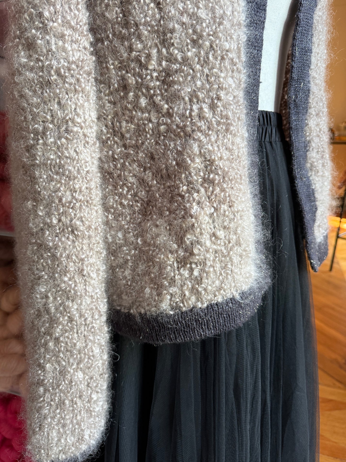 Veste tricotée en Capri chunky kid mohair coloris Marron Glacé Wooliette