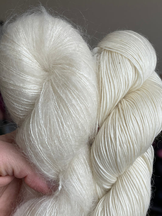 Laine Bellezza Fingering mérinos kid mohair écrue Neige non teinte Wooliette